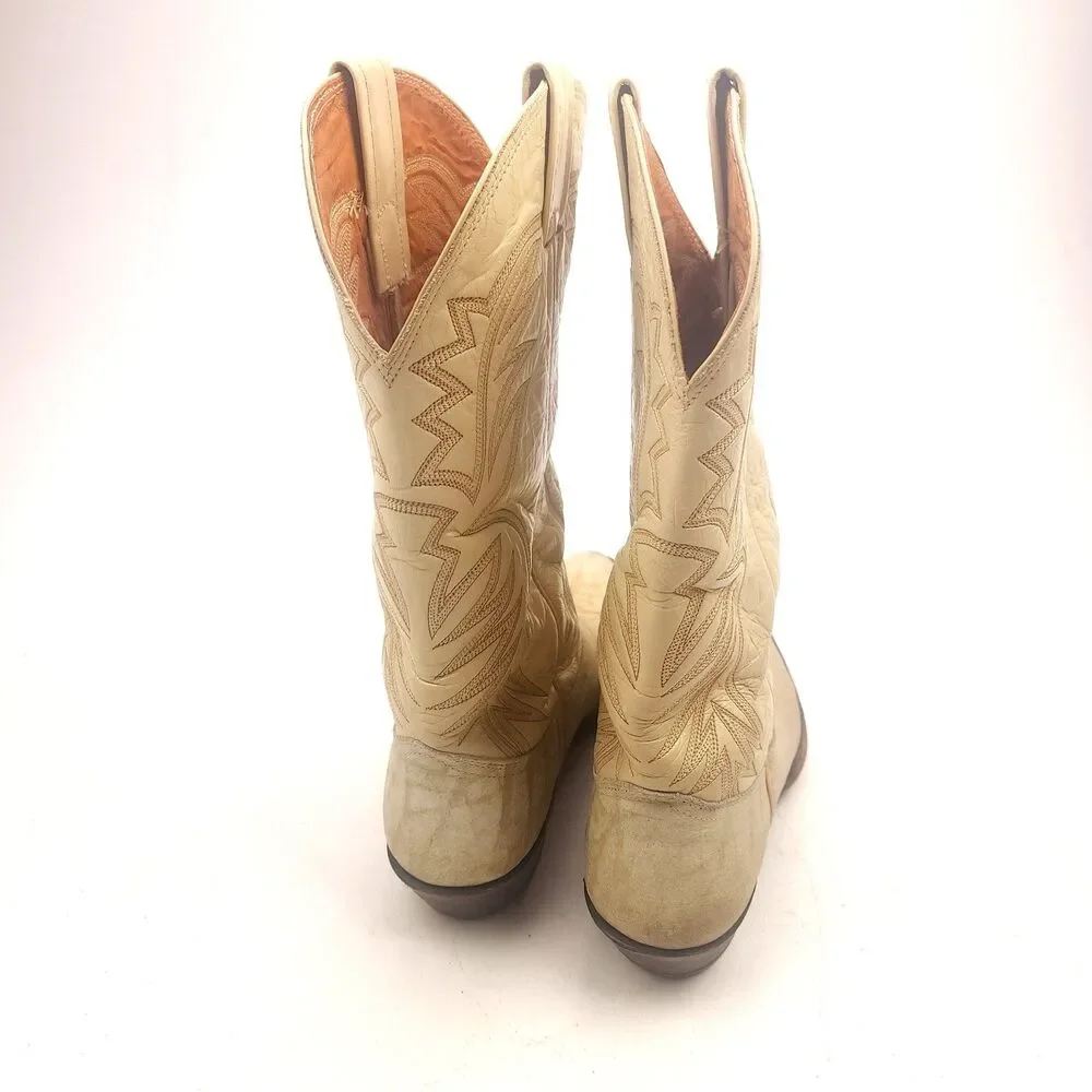 Mens Vintage Nocona Red Label Bone Color Exotic Cowboy Boots 9 D USA Made
